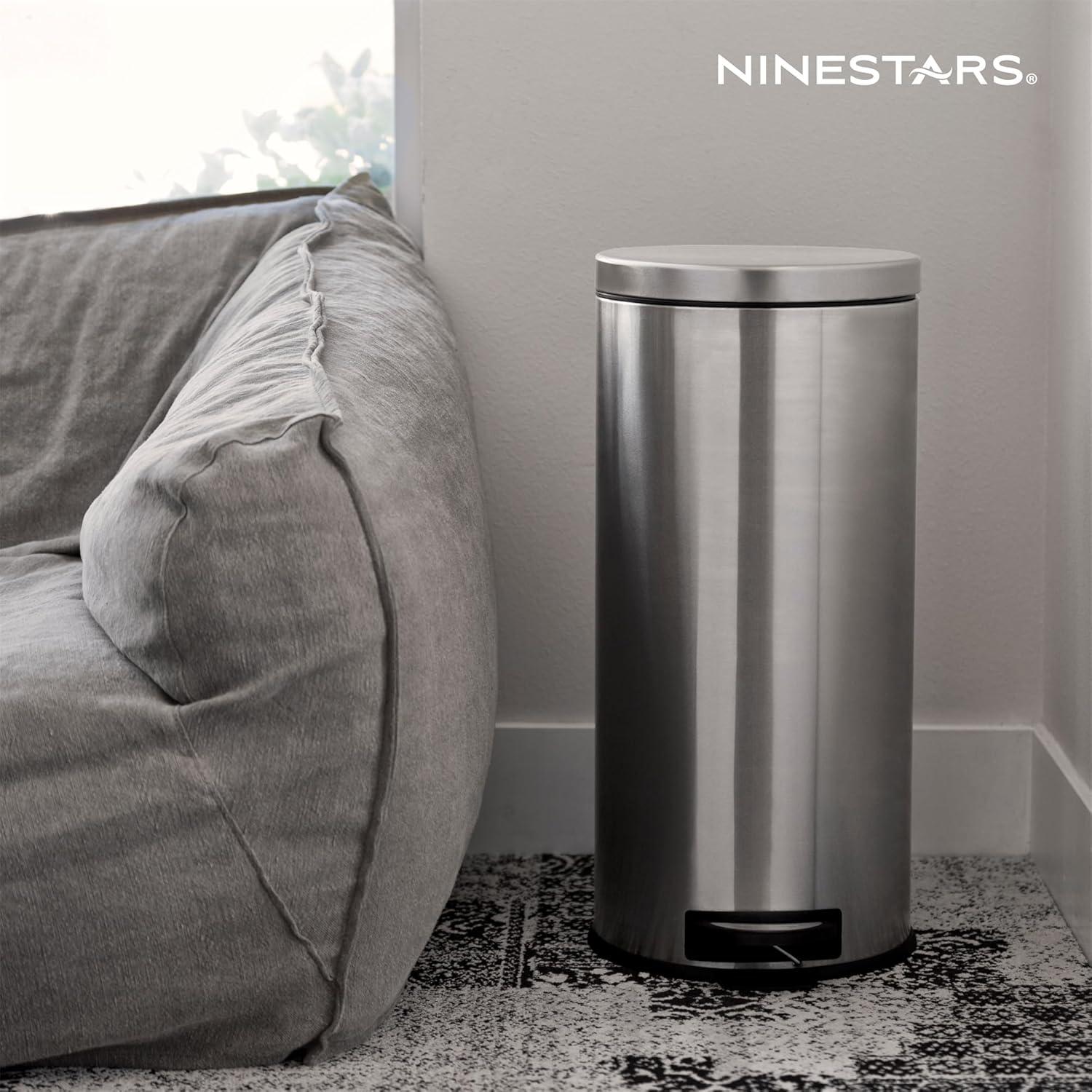 image:image8 Gallon and 12 Gallon Combo Set Round Stainless Steel Step on Trash Can FingerprintResistant Soft Close Lid HandsFree Trash can Removable Plastic Inner Bucket Waste Bin 8 Gal 30L amp 12 Gal 5L