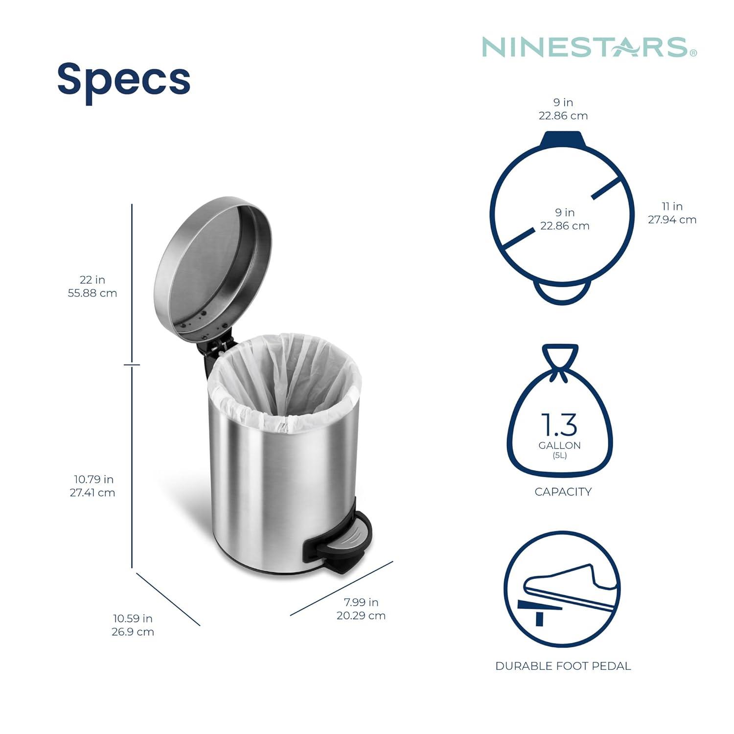 image:image8 Gallon and 12 Gallon Combo Set Round Stainless Steel Step on Trash Can FingerprintResistant Soft Close Lid HandsFree Trash can Removable Plastic Inner Bucket Waste Bin 8 Gal 30L amp 12 Gal 5L