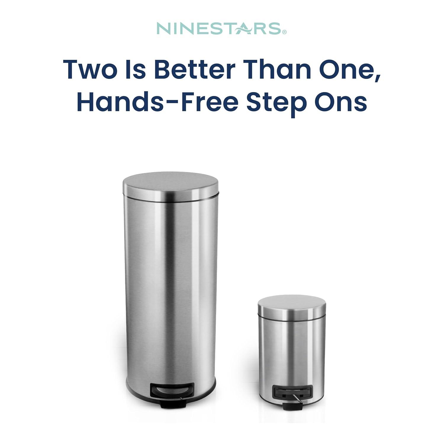 image:image8 Gallon and 12 Gallon Combo Set Round Stainless Steel Step on Trash Can FingerprintResistant Soft Close Lid HandsFree Trash can Removable Plastic Inner Bucket Waste Bin 8 Gal 30L amp 12 Gal 5L