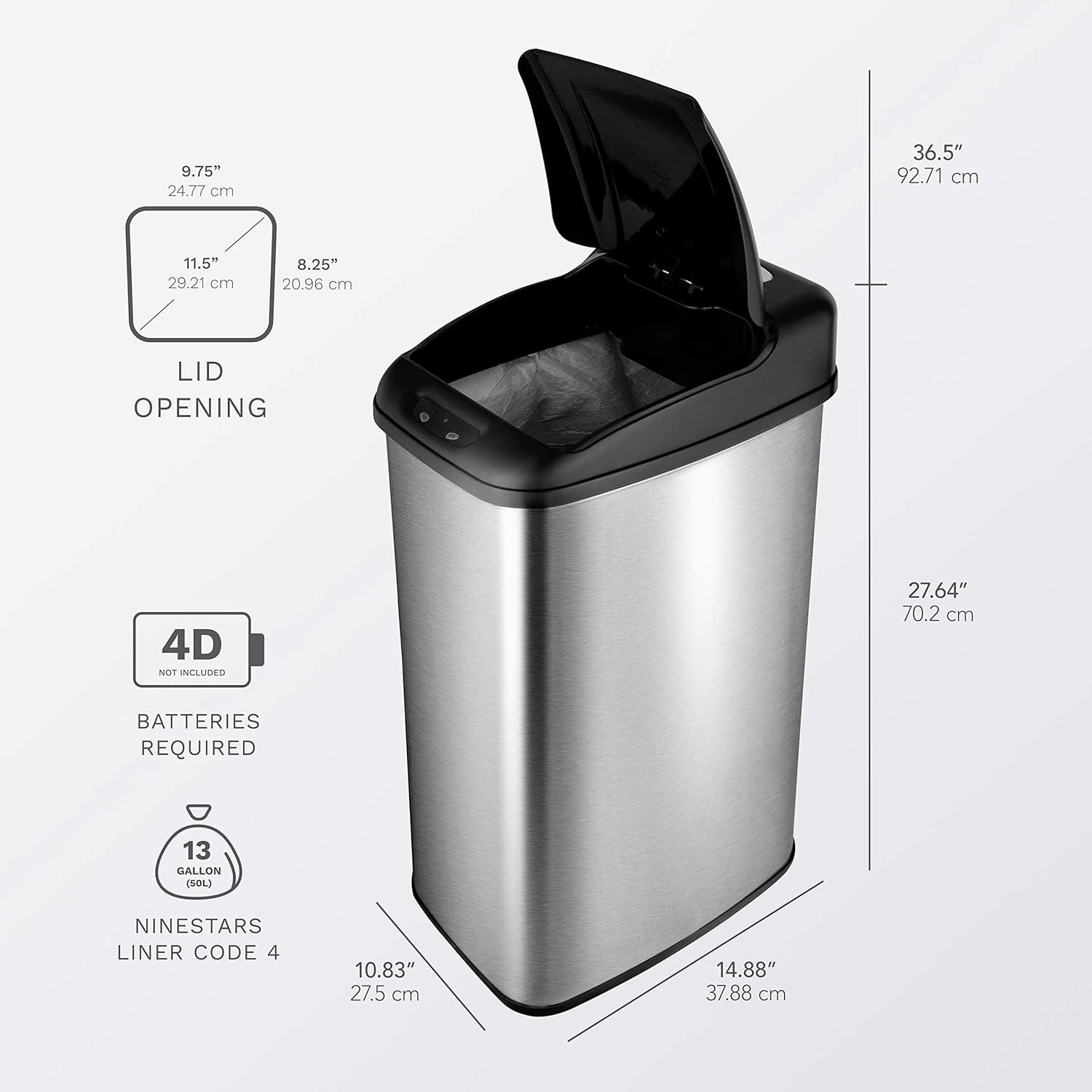 image:imageNINESTARS DZT506 The Original Automatic Motion Sensor Trash Can 132 Gal 50 L Stainless Steel