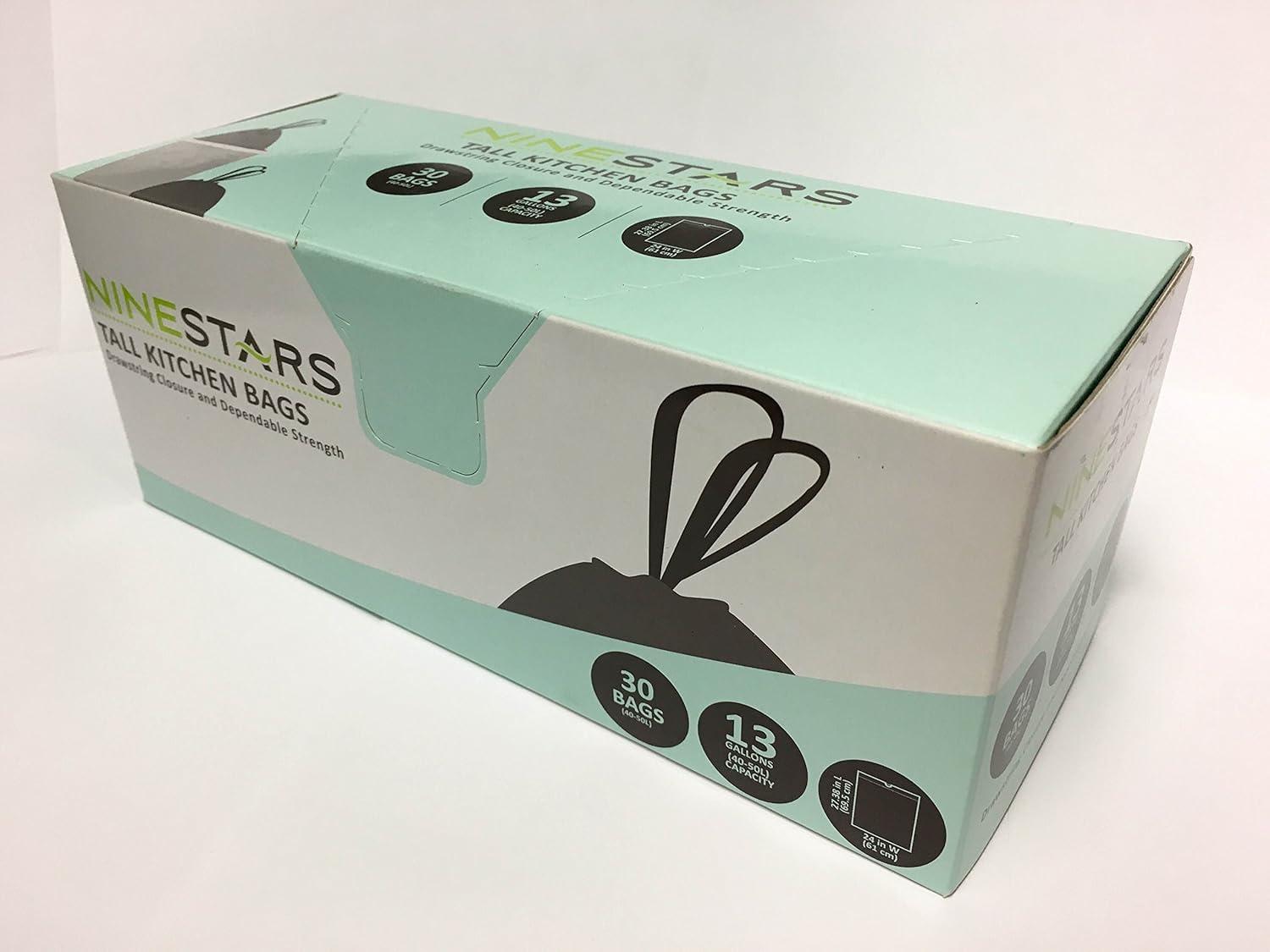 image:imageNINESTARS NSTB1330 Extra Strong White Trash Bag wDrawstring Closure 13 Gal 49 L 30 count30 Count Pack of 12