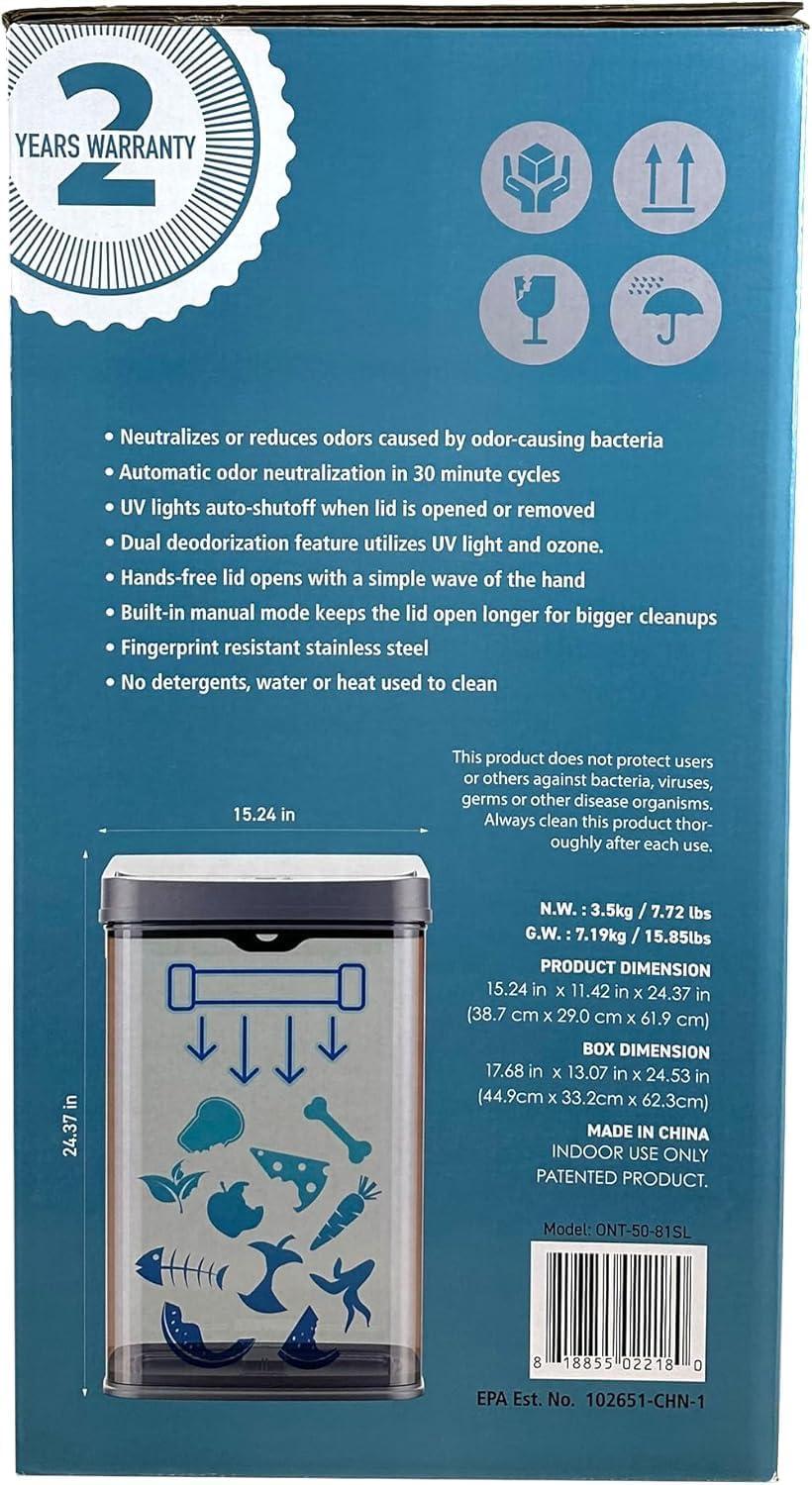 image:imageNinestars 13 Gallon Odor Neutralizing Smart Trash Can UV Ozone Dual Purification Odor Control Motion Sensor Garbage Bin Universal Power Adapter ONT5081SL Stainless Steel Silver Nova SeriesLarge
