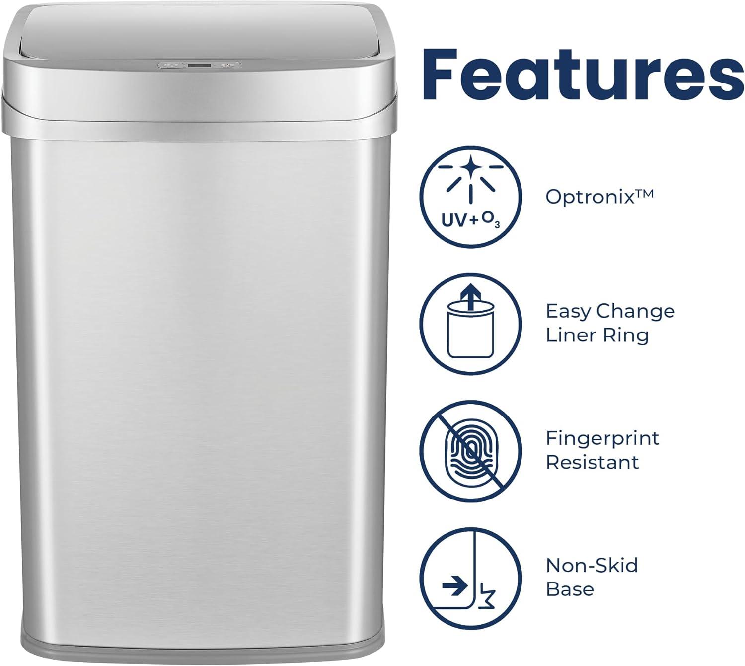 image:imageNinestars 13 Gallon Odor Neutralizing Smart Trash Can UV Ozone Dual Purification Odor Control Motion Sensor Garbage Bin Universal Power Adapter ONT5081SL Stainless Steel Silver Nova SeriesLarge