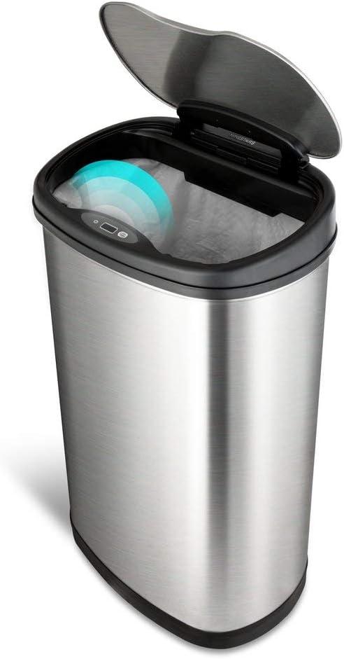 image:imageNinestars 13 Gallon Oval Automatic Trash Can 50L Touchless Motion Sensor Garbage Can with OdorSealing Lid amp OneTouch Manual Mode Silver Stainless Steel Black Trim