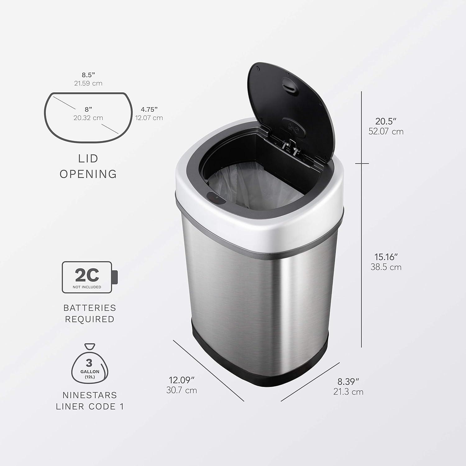 image:imageNinestars 2Piece Automatic Trash Can Combo Set 132 Gal 50L amp 3 Gal 12L Touchless Motion Sensor Garbage Cans Matching Oval Stainless Steel Black Lid