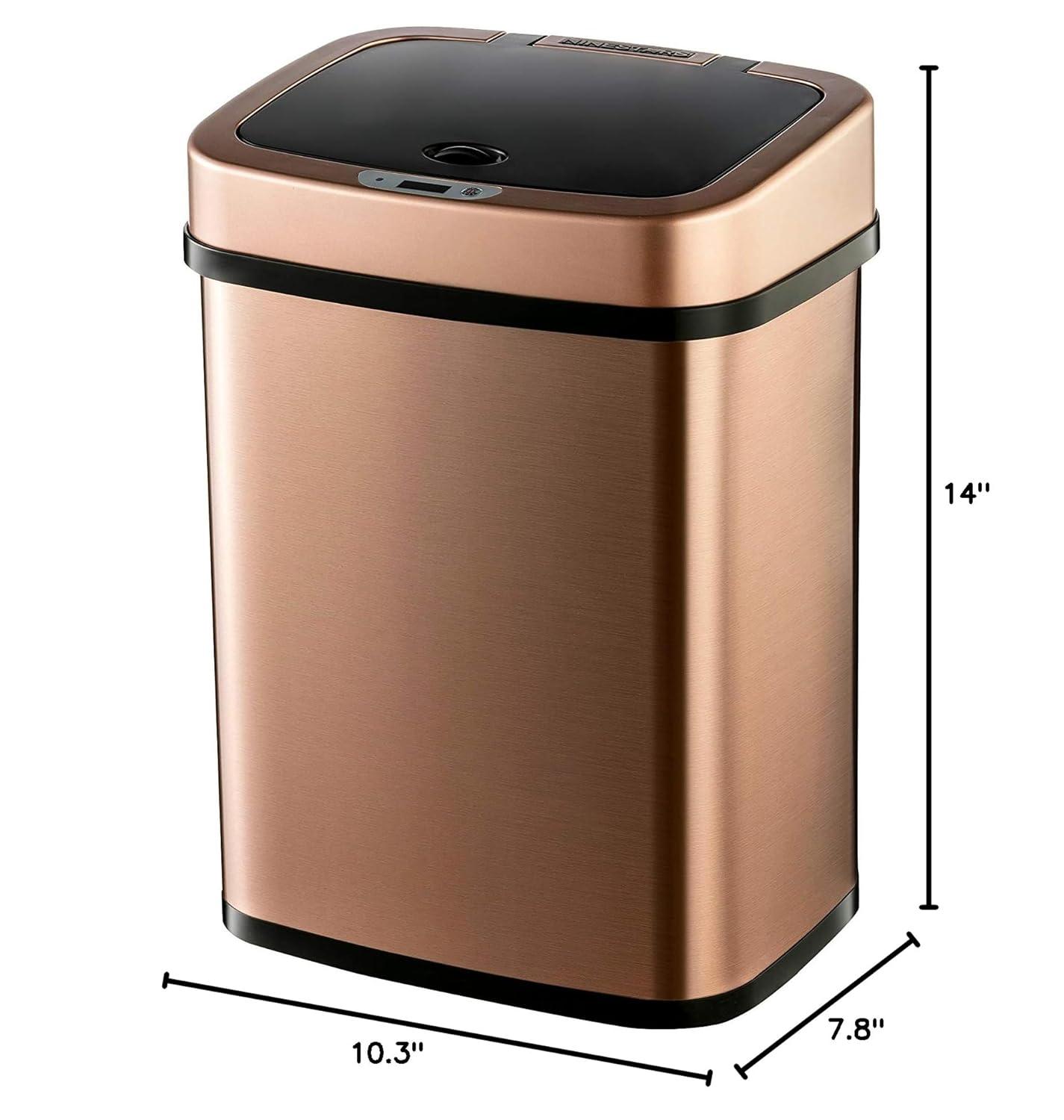 image:imageNinestars 3 Gallon Automatic Trash Can 12L Touchless Motion Sensor Bathroom or Bedroom Garbage Can with OdorSealing Lid Rectangular Stainless Steel Base Black LidRose GoldBlack