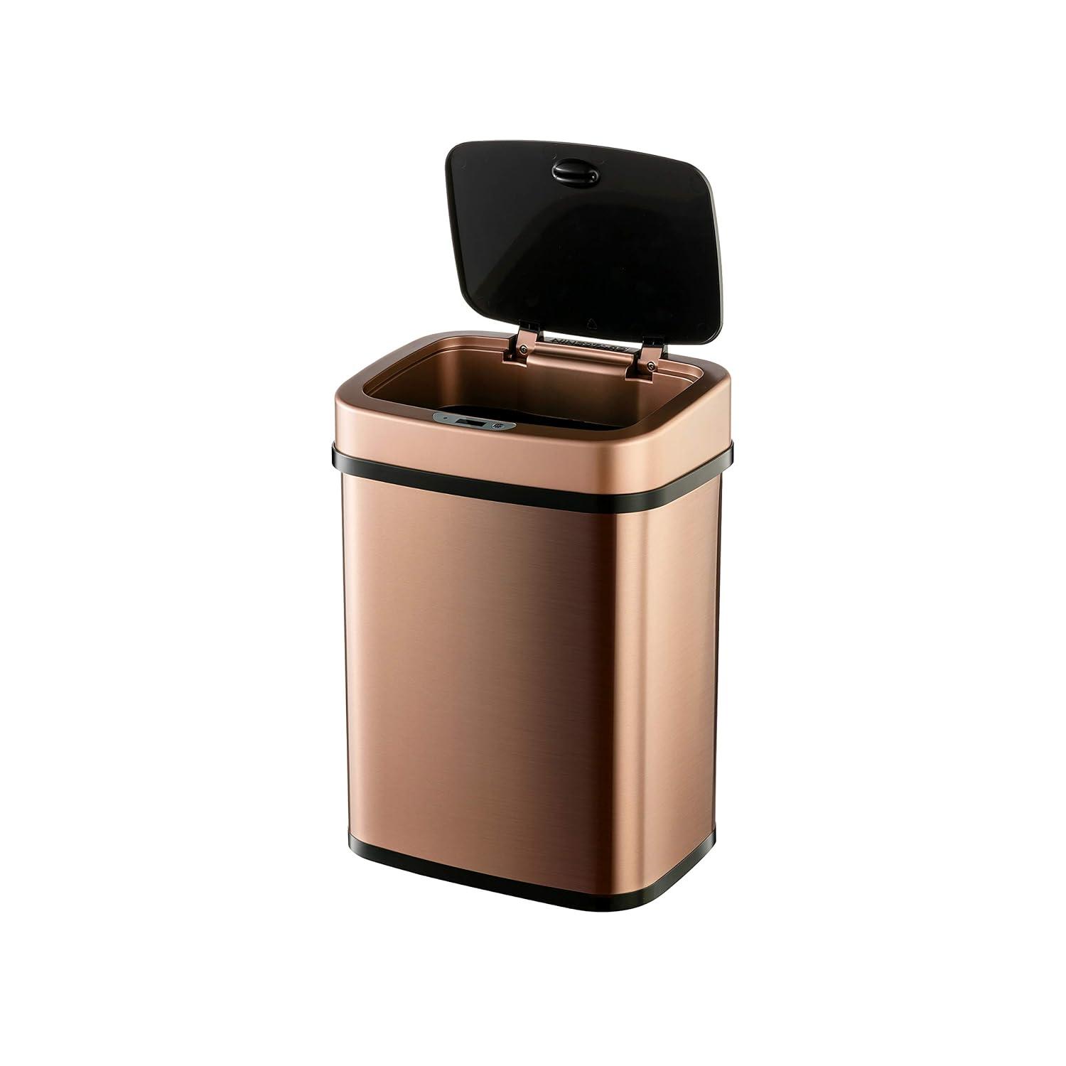 image:imageNinestars 3 Gallon Automatic Trash Can 12L Touchless Motion Sensor Bathroom or Bedroom Garbage Can with OdorSealing Lid Rectangular Stainless Steel Base Black LidRose GoldBlack