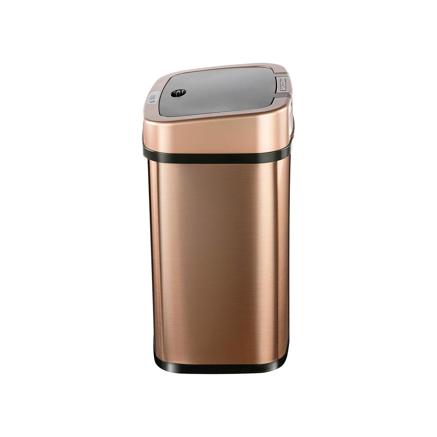 image:imageNinestars 3 Gallon Automatic Trash Can 12L Touchless Motion Sensor Bathroom or Bedroom Garbage Can with OdorSealing Lid Rectangular Stainless Steel Base Black LidRose GoldBlack