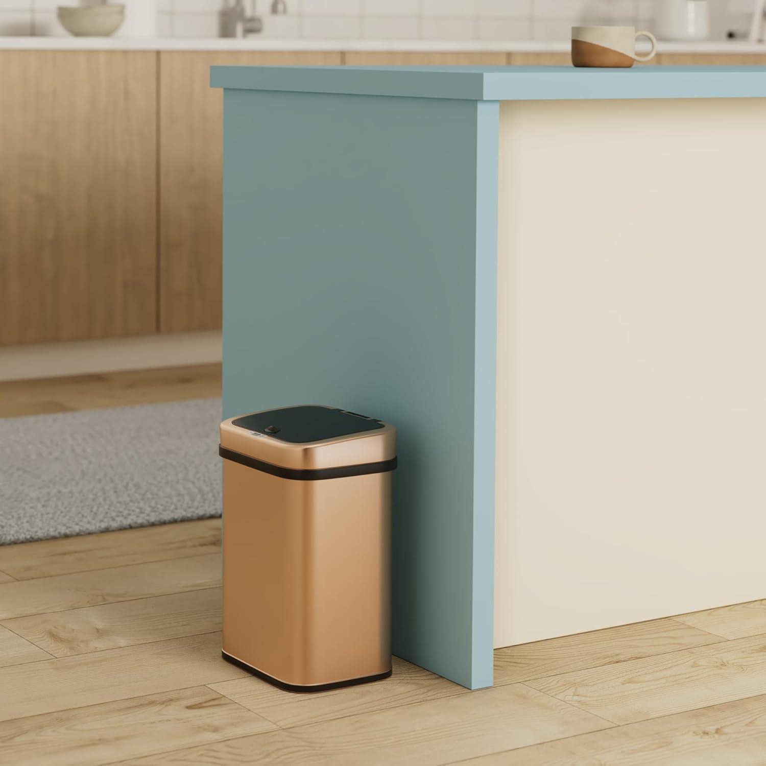 image:imageNinestars 3 Gallon Automatic Trash Can 12L Touchless Motion Sensor Bathroom or Bedroom Garbage Can with OdorSealing Lid Rectangular Stainless Steel Base Black LidRose GoldBlack