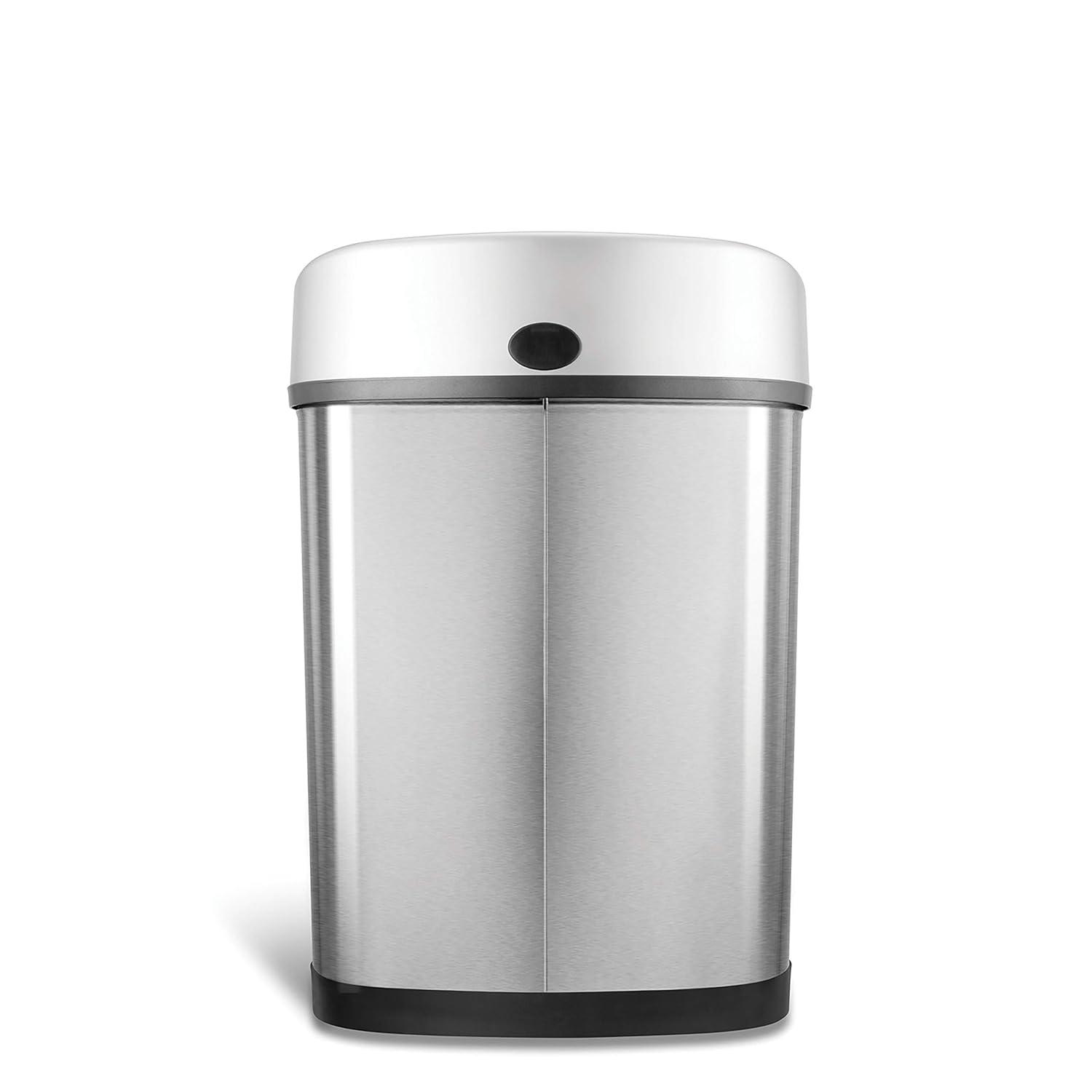 image:imageNinestars DZT429 Automatic Touchless Infrared Motion Sensor Trash Can 11 Gal 42L Stainless Steel Base Oval SilverBlack Lid11 Gal