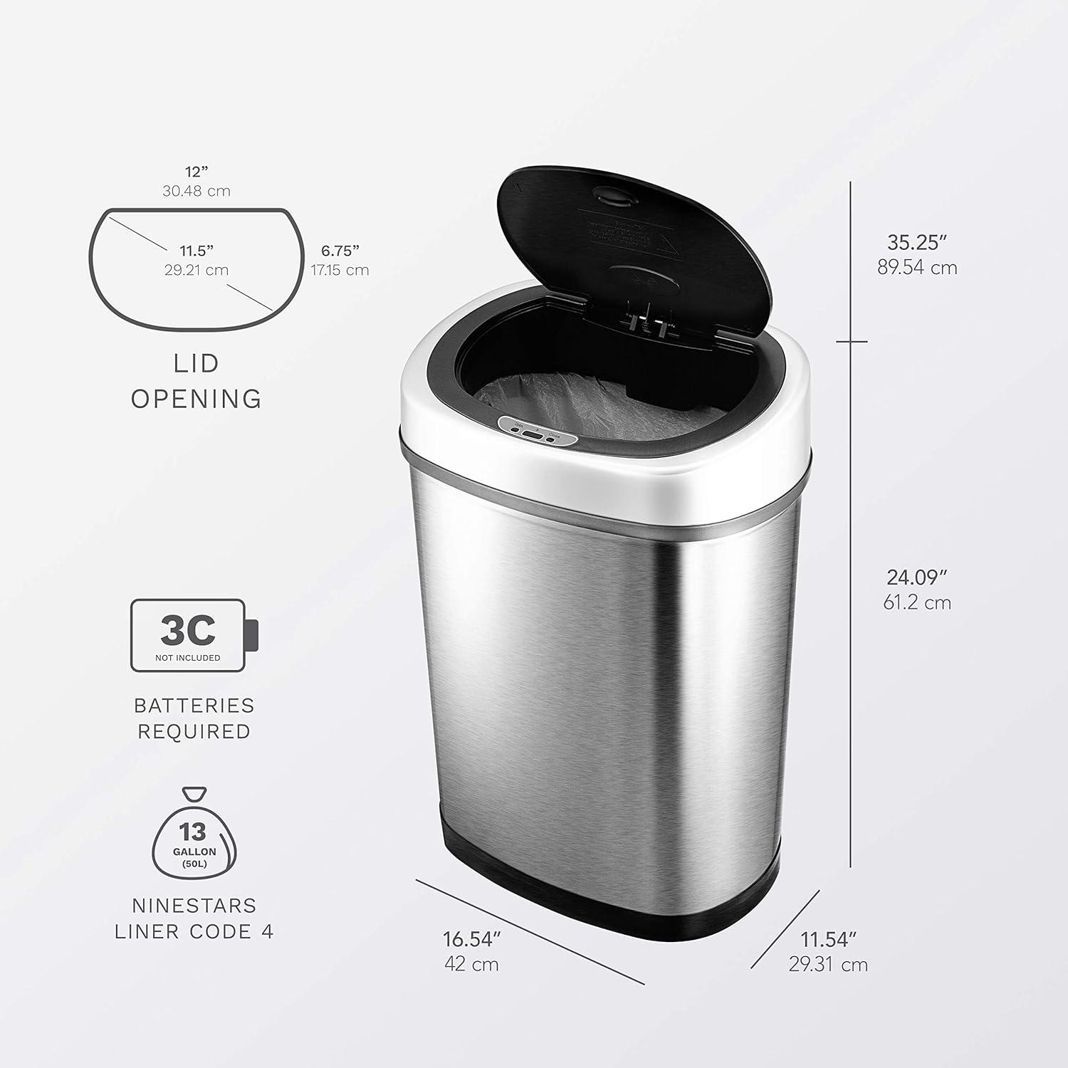 image:imageNinestars DZT429 Automatic Touchless Infrared Motion Sensor Trash Can 11 Gal 42L Stainless Steel Base Oval SilverBlack Lid11 Gal