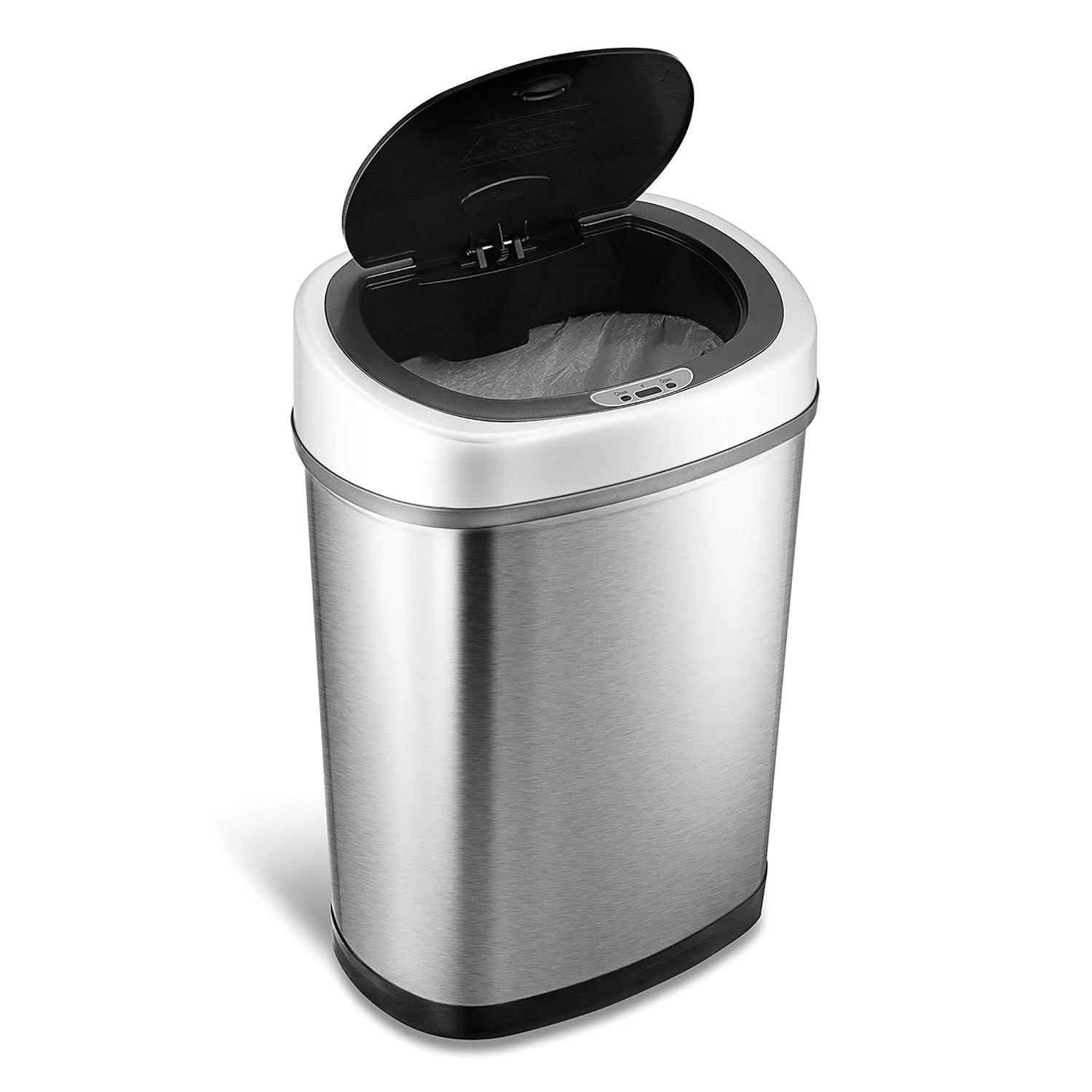 image:imageNinestars DZT429 Automatic Touchless Infrared Motion Sensor Trash Can 11 Gal 42L Stainless Steel Base Oval SilverBlack Lid11 Gal