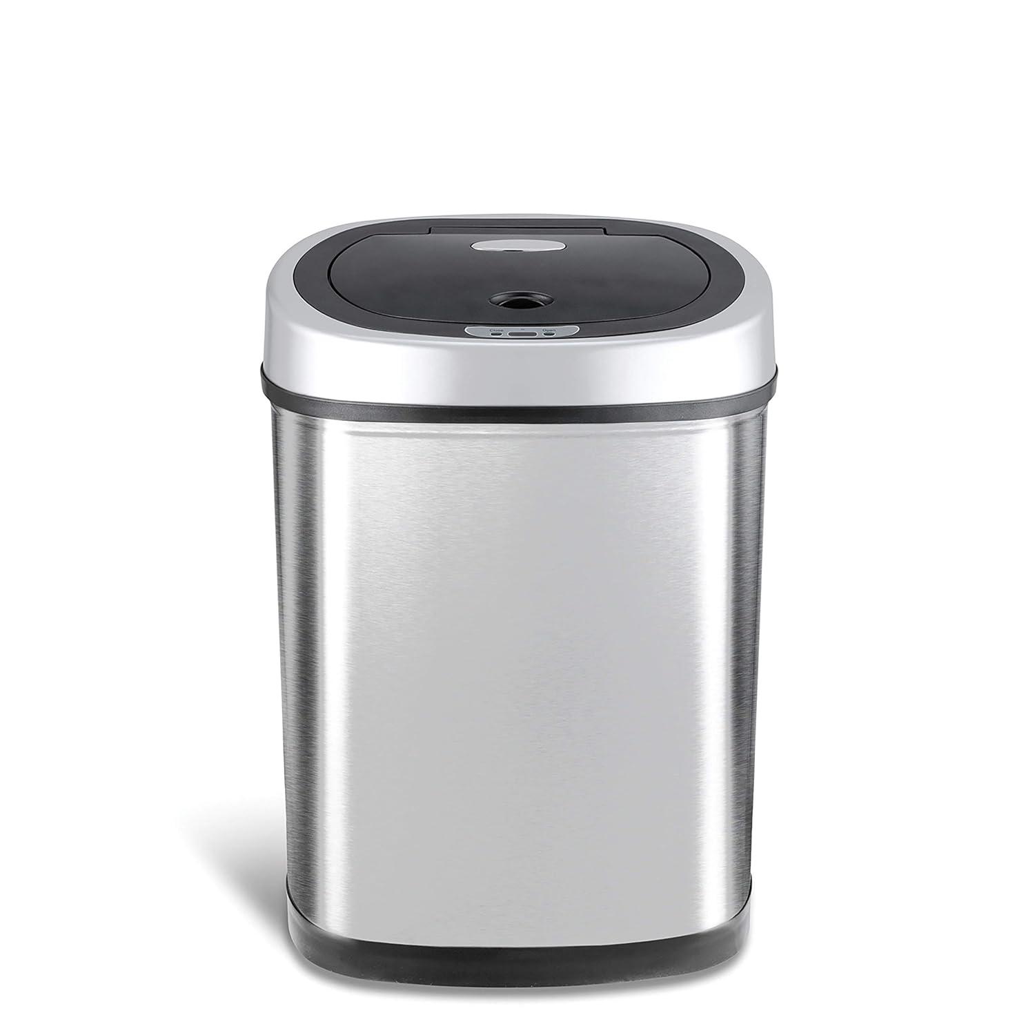 image:imageNinestars DZT429 Automatic Touchless Infrared Motion Sensor Trash Can 11 Gal 42L Stainless Steel Base Oval SilverBlack Lid11 Gal