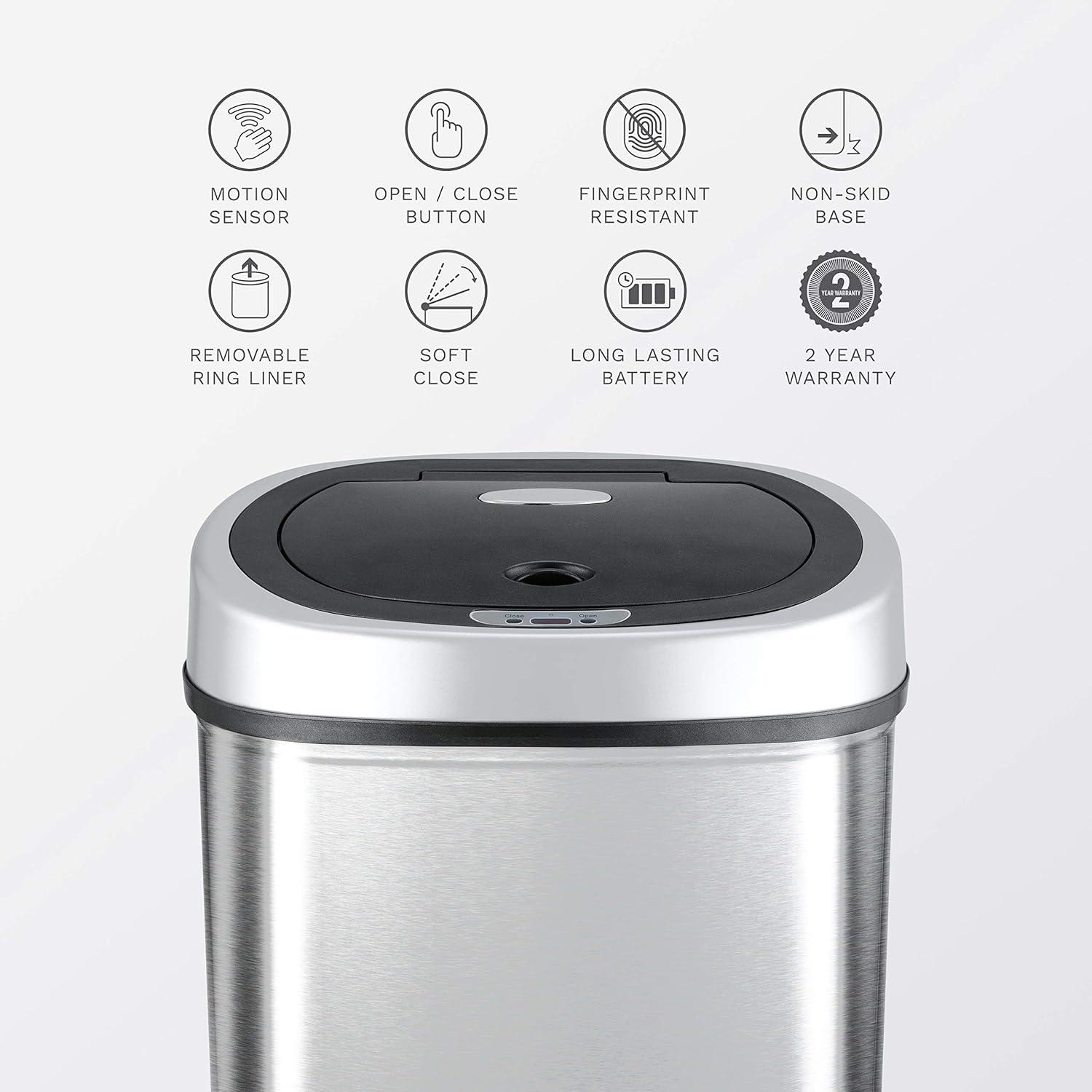 image:imageNinestars DZT429 Automatic Touchless Infrared Motion Sensor Trash Can 11 Gal 42L Stainless Steel Base Oval SilverBlack Lid11 Gal