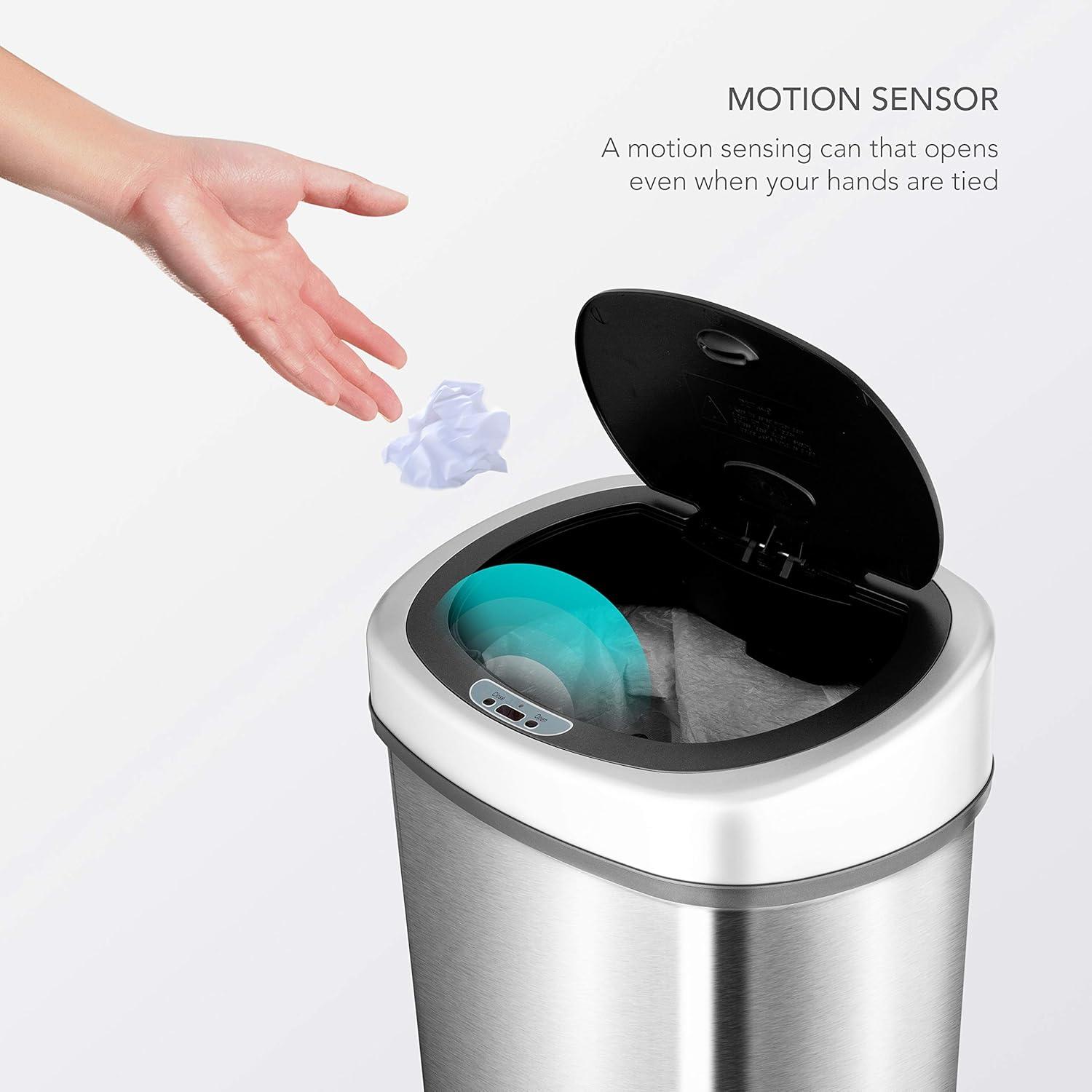 image:imageNinestars DZT429 Automatic Touchless Infrared Motion Sensor Trash Can 11 Gal 42L Stainless Steel Base Oval SilverBlack Lid11 Gal