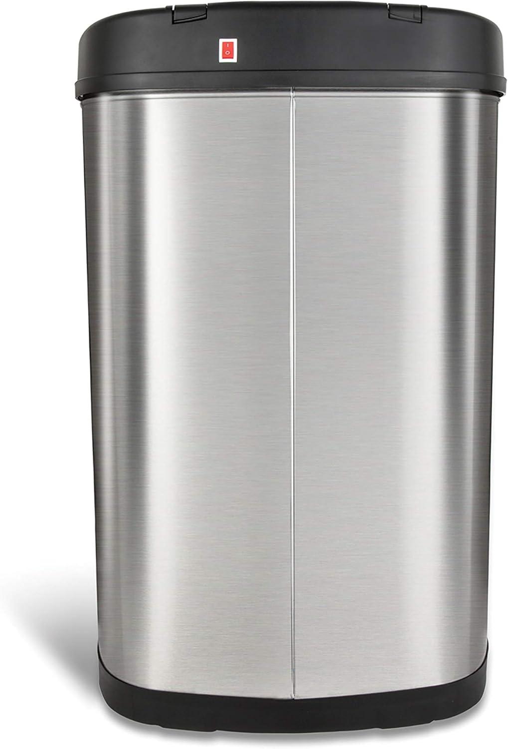 image:imageNinestars DZT5049 Automatic Touchless Motion Sensor Oval Trash Can with Black Top 13 gallon50 L Stainless SteelSilver Black