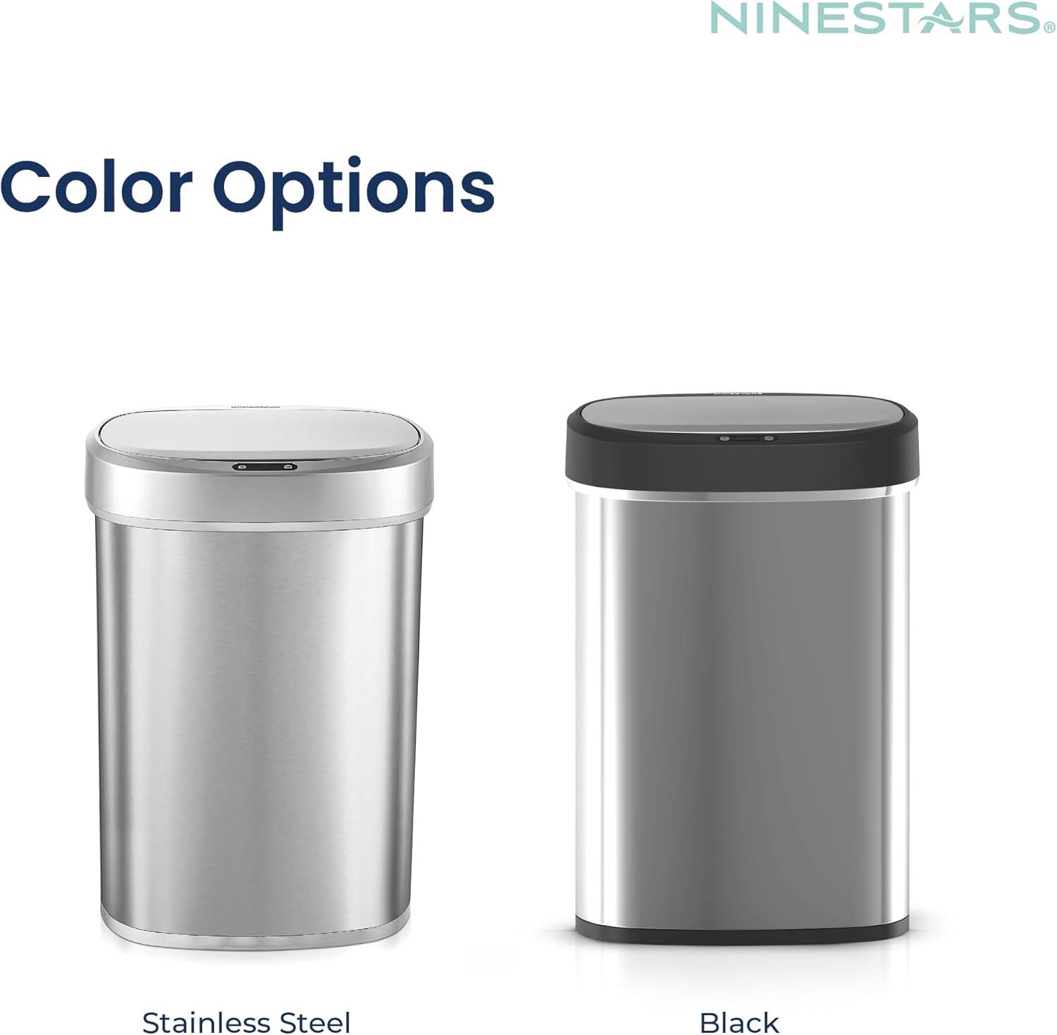 image:imageNinestars DZT5049 Automatic Touchless Motion Sensor Oval Trash Can with Black Top 13 gallon50 L Stainless SteelSilver