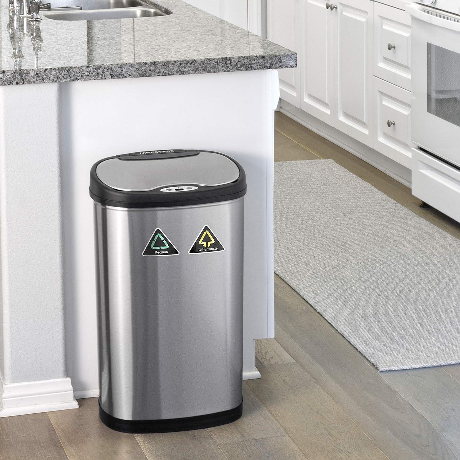 image:imageNinestars DZT7011R Automatic Touchless Motion Sensor SemiRound Trash CanRecycler 185 Gal 70 L Stainless Steel13 Gal