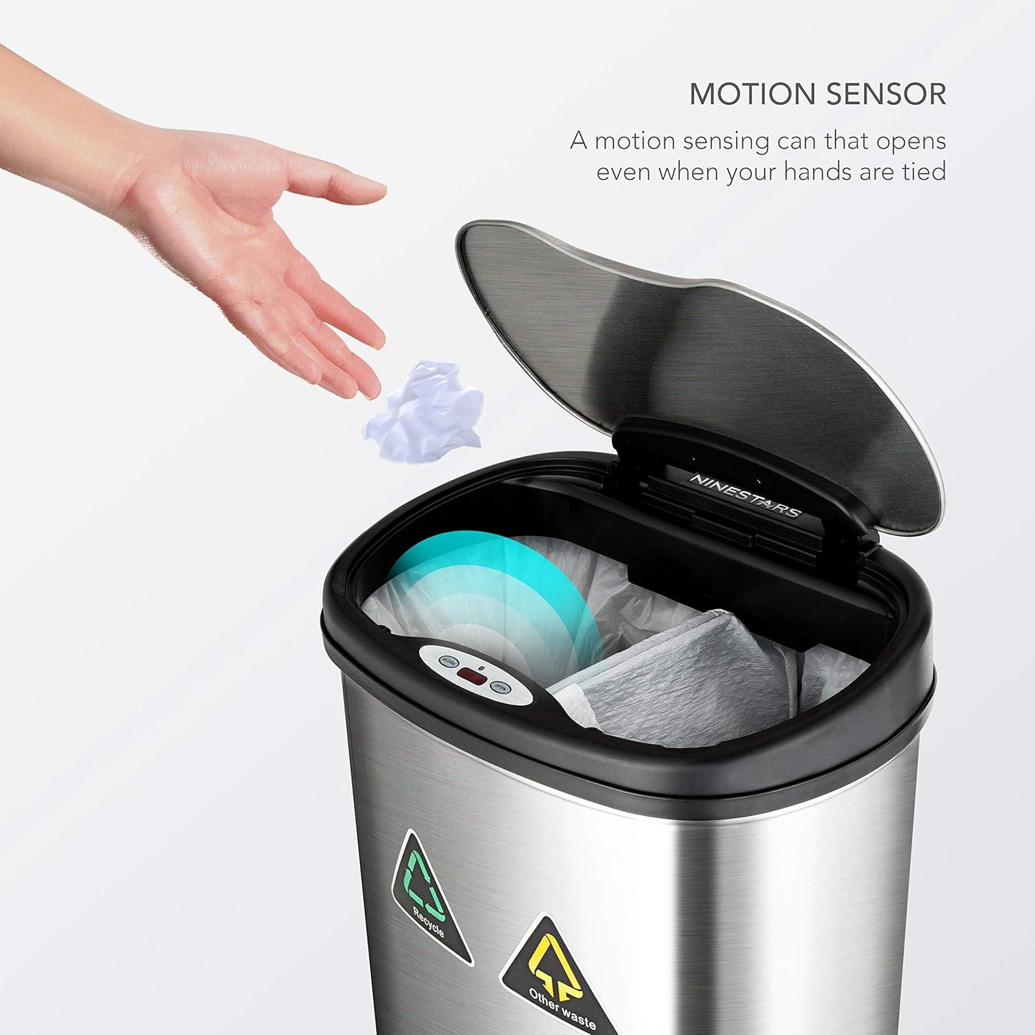 image:imageNinestars DZT7011R Automatic Touchless Motion Sensor SemiRound Trash CanRecycler 185 Gal 70 L Stainless Steel13 Gal