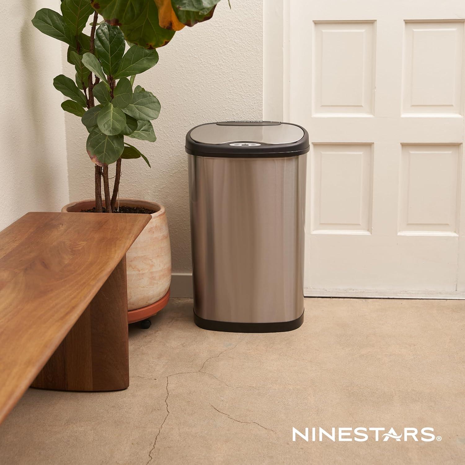 image:imageNinestars DZT7011R Automatic Touchless Motion Sensor SemiRound Trash CanRecycler 185 Gal 70 L Stainless Steel13 Gal