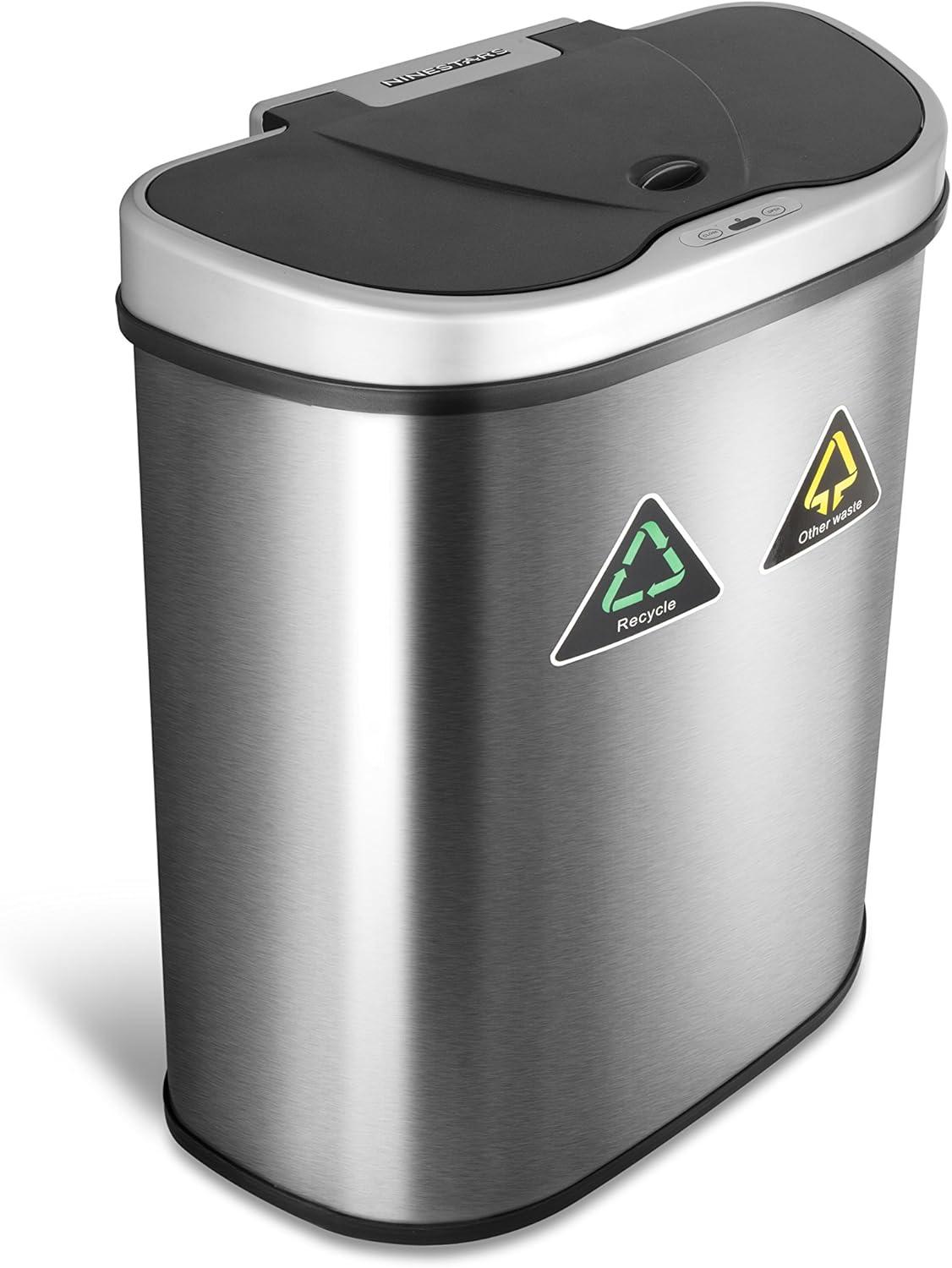image:imageNinestars DZT7011R Automatic Touchless Motion Sensor SemiRound Trash CanRecycler 185 Gal 70 L Stainless Steel18 Gal