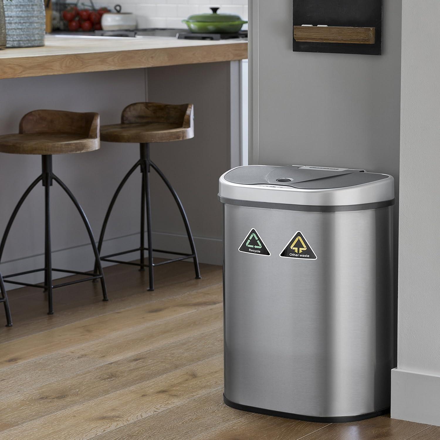image:imageNinestars DZT7011R Automatic Touchless Motion Sensor SemiRound Trash CanRecycler 185 Gal 70 L Stainless Steel18 Gal