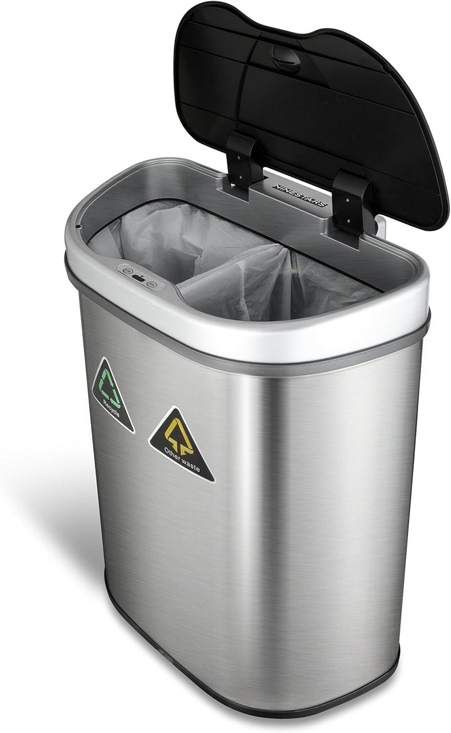 image:imageNinestars DZT7011R Automatic Touchless Motion Sensor SemiRound Trash CanRecycler 185 Gal 70 L Stainless Steel18 Gal
