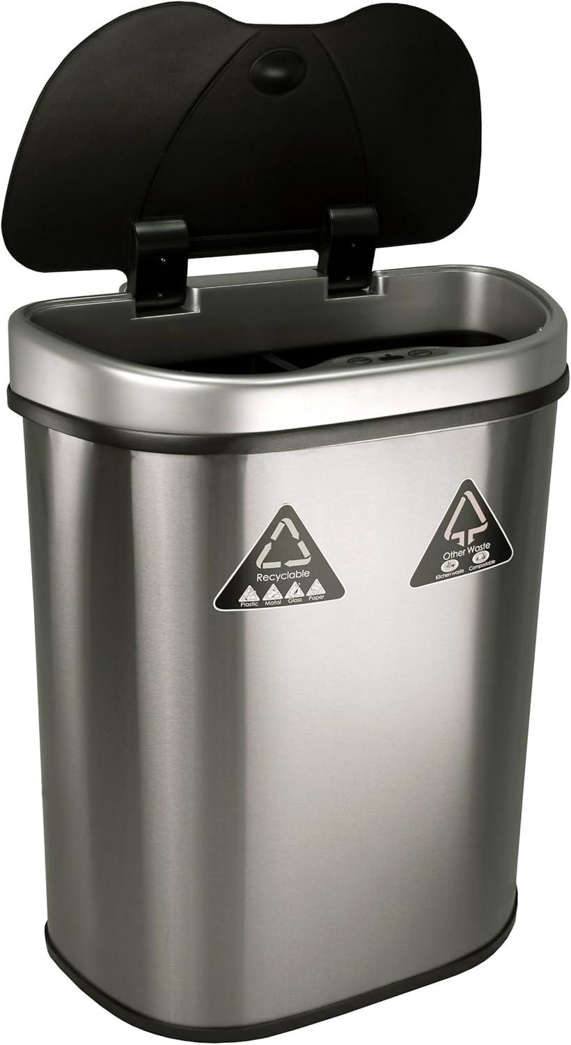 image:imageNinestars DZT7011R Automatic Touchless Motion Sensor SemiRound Trash CanRecycler 185 Gal 70 L Stainless Steel18 Gal