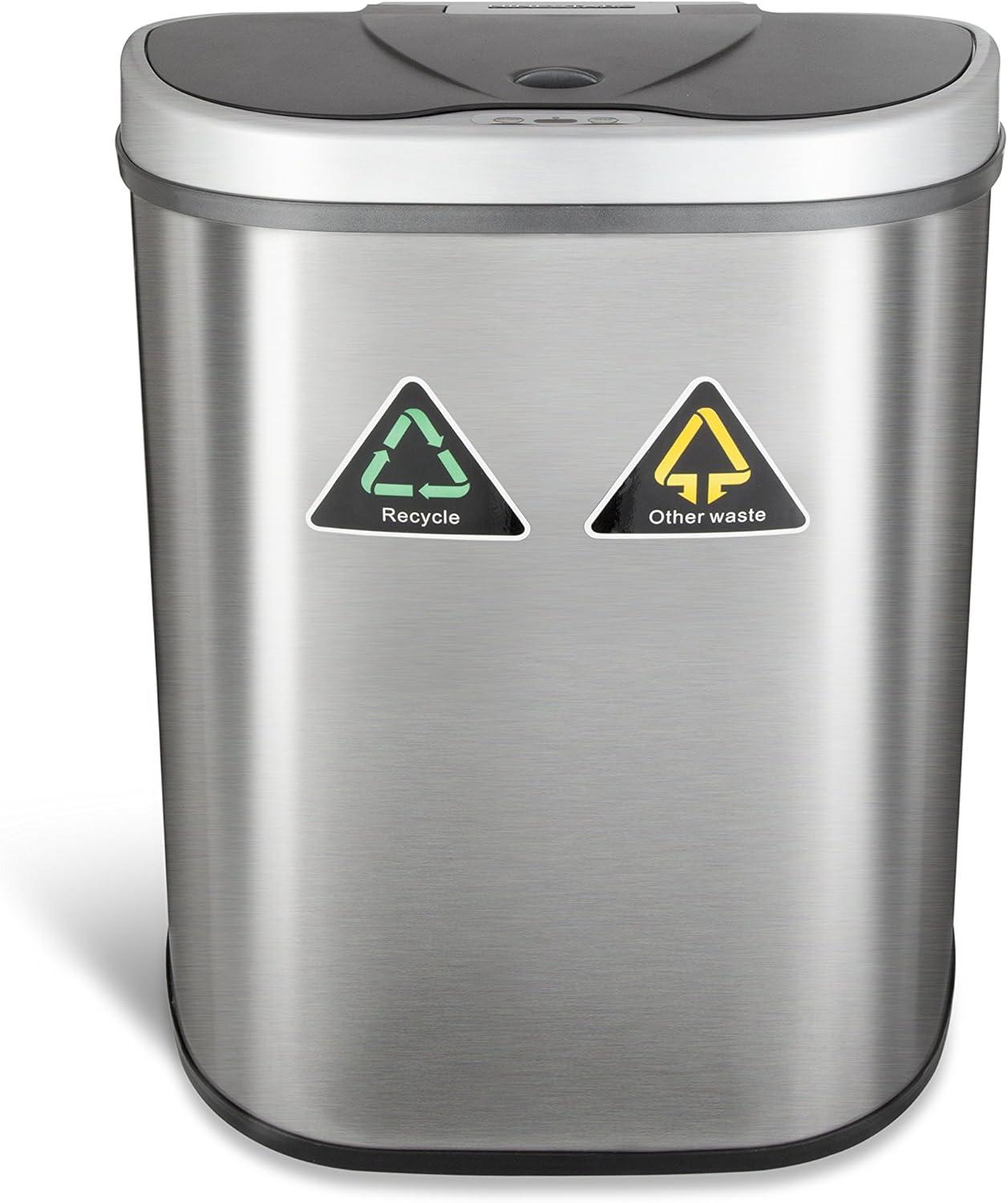 image:imageNinestars DZT7011R Automatic Touchless Motion Sensor SemiRound Trash CanRecycler 185 Gal 70 L Stainless Steel18 Gal