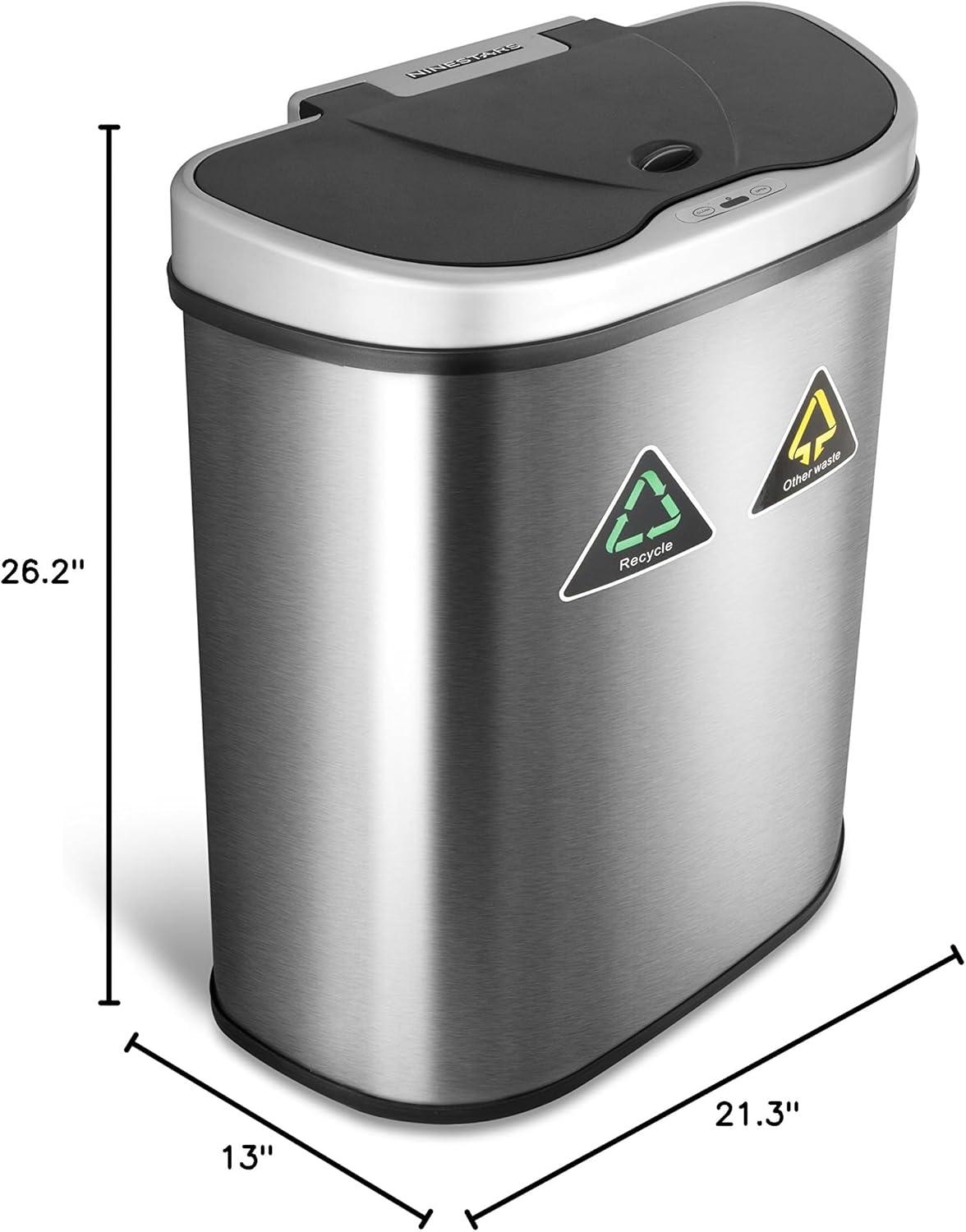image:imageNinestars DZT7011R Automatic Touchless Motion Sensor SemiRound Trash CanRecycler 185 Gal 70 L Stainless Steel18 Gal