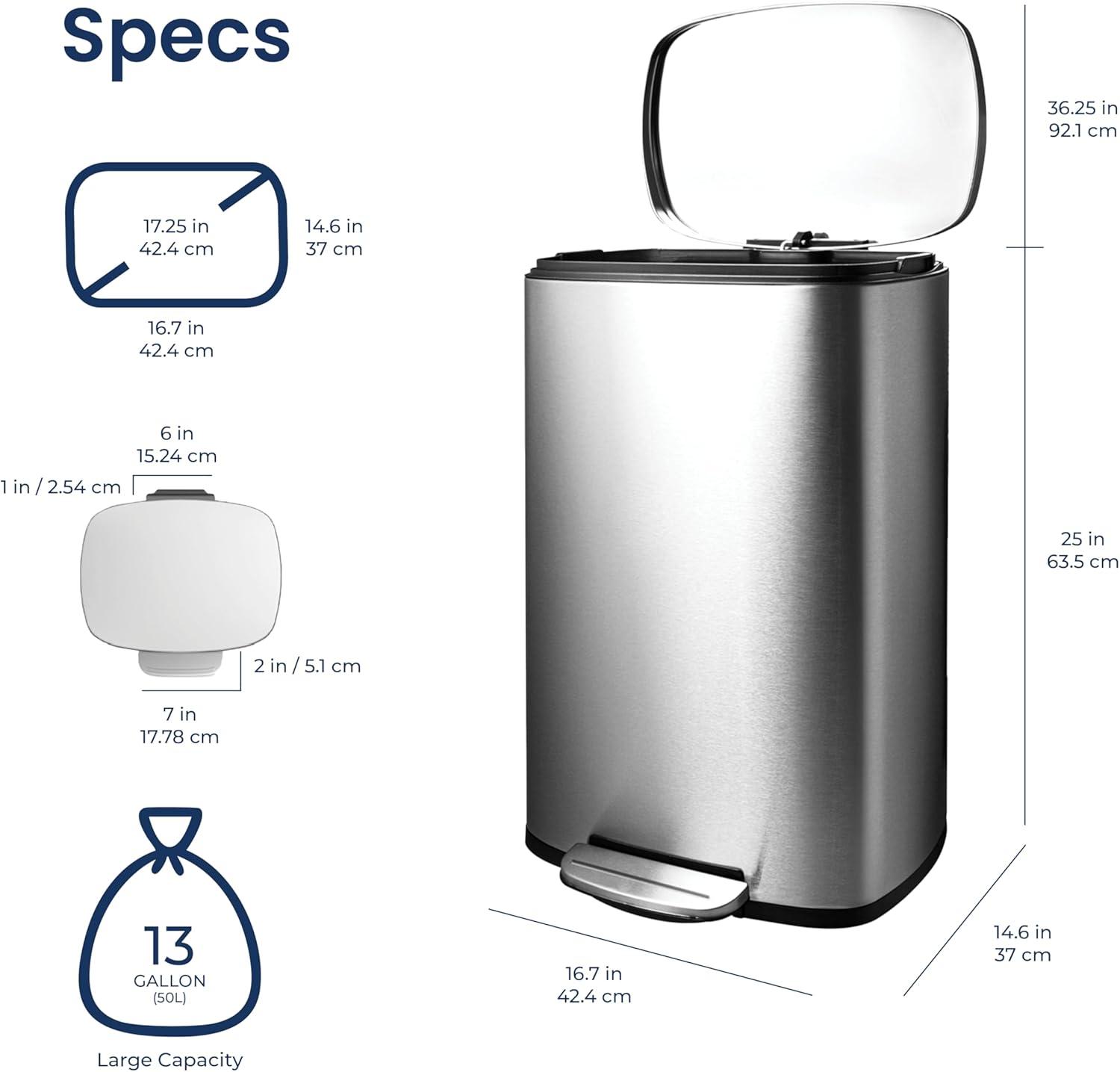 image:imageNinestars SOT508 Step On Trash Can Large Silver