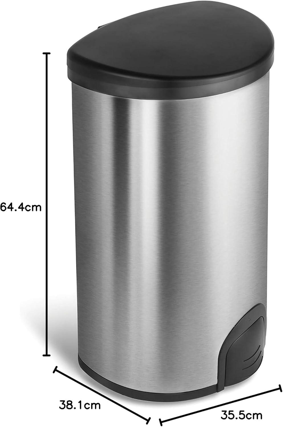 image:imageNinestars TTT5019 Toe Tap Automatic Touchless Motion Sensor SemiRound Trash Can 132 Gal 49 L Stainless Steel13 Gal