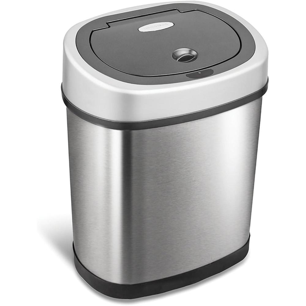image:imageNINESTARS DZT129 Automatic Touchless Motion Sensor Oval Trash Can 32 Gal 12 L Stainless Steel