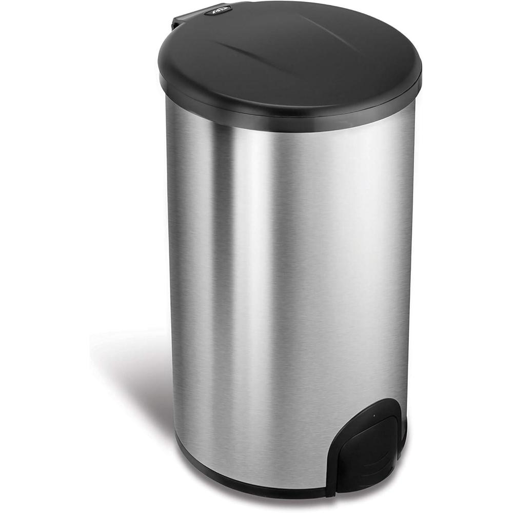image:imageNINESTARS TTT458 Automatic Tap Sensor Trash Can 12 Gal 45L Stainless Steel Base Round Black Lid