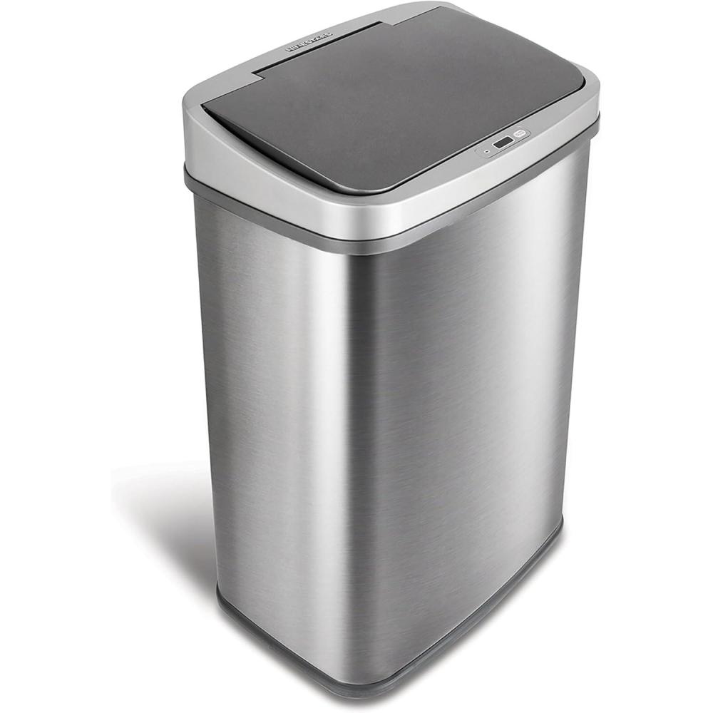 image:imageNinestars 13 Gallon Automatic Trash Can 50L Touchless Motion Sensor Garbage Can with OdorSealing Lid Rectangular Stainless Steel Silver TrimSilver  Black