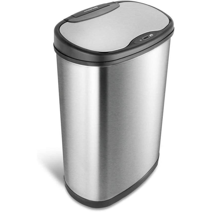 image:imageNinestars 13 Gallon Oval Automatic Trash Can 50L Touchless Motion Sensor Garbage Can with OdorSealing Lid amp OneTouch Manual Mode Silver Stainless Steel Black Trim