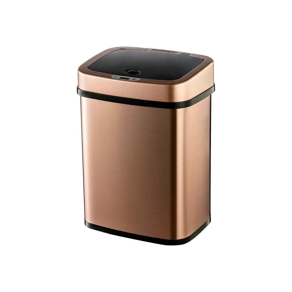 image:imageNinestars 3 Gallon Automatic Trash Can 12L Touchless Motion Sensor Bathroom or Bedroom Garbage Can with OdorSealing Lid Rectangular Stainless Steel Base Black LidRose GoldBlack