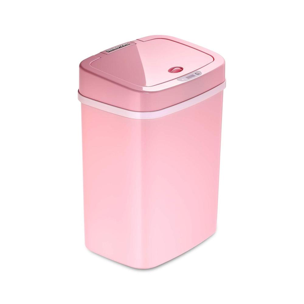 image:imageNinestars 3 Gallon Automatic Trash Can 12L Touchless Motion Sensor Bathroom or Bedroom Garbage Can with OdorSealing Lid Rectangular Stainless Steel Base Black LidPink