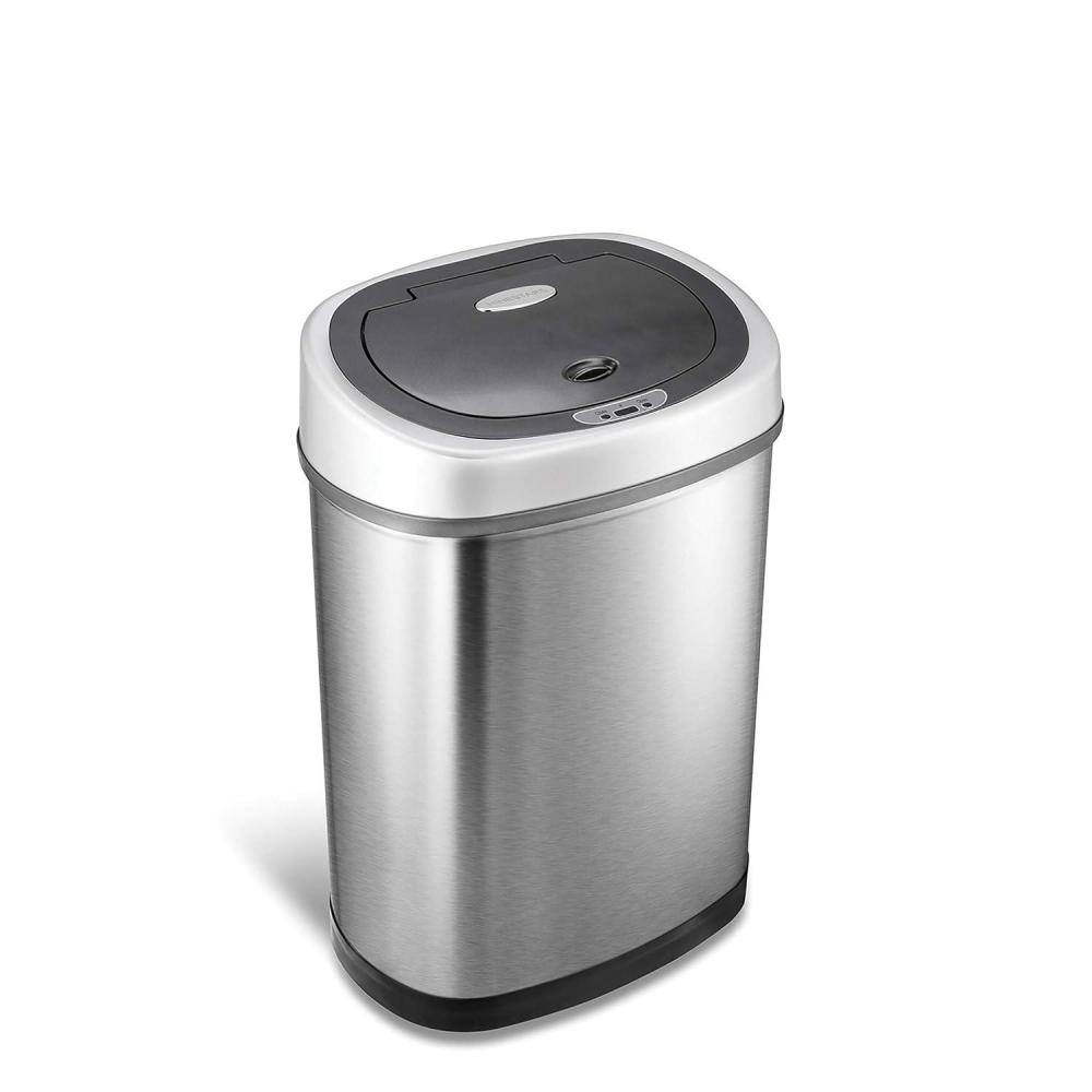 image:imageNinestars DZT429 Automatic Touchless Infrared Motion Sensor Trash Can 11 Gal 42L Stainless Steel Base Oval SilverBlack Lid11 Gal