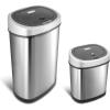 image:imageNinestars 2Piece Automatic Trash Can Combo Set 132 Gal 50L amp 3 Gal 12L Touchless Motion Sensor Garbage Cans Matching Oval Stainless Steel Black Lid