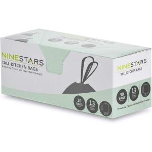 NINESTARS NSTB-13-30 Extra Strong White Trash Bag w/Drawstring Closure, 13 Gal. / 49 L., 30 count(30 Count (Pack of 12))
