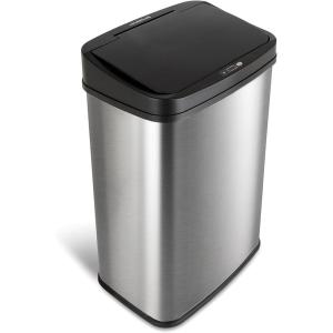 Ninestars 13 Gallon Automatic Trash Can, 50L Touchless Motion Sensor Garbage Can with Odor-Sealing Lid, Rectangular Stainless Steel, Silver Trim(Black Trim)