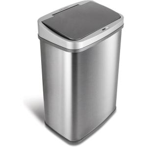 Ninestars 13 Gallon Automatic Trash Can, 50L Touchless Motion Sensor Garbage Can with Odor-Sealing Lid, Rectangular Stainless Steel, Silver Trim(Silver & Black)