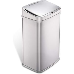 Ninestars 13 Gallon Automatic Trash Can, 50L Touchless Motion Sensor Garbage Can with Odor-Sealing Lid, Rectangular Stainless Steel, Silver Trim(Silver Trim)