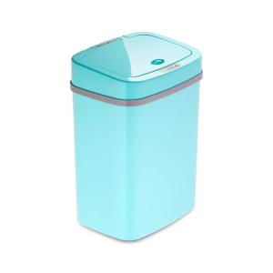 Ninestars 3 Gallon Automatic Trash Can, 12L Touchless Motion Sensor Bathroom or Bedroom Garbage Can with Odor-Sealing Lid, Rectangular Stainless Steel Base, Black Lid(Teal Blue)
