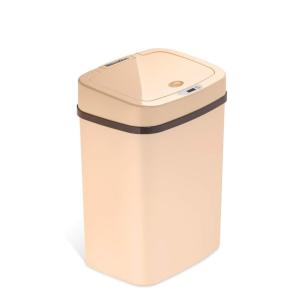 Ninestars 3 Gallon Automatic Trash Can, 12L Touchless Motion Sensor Bathroom or Bedroom Garbage Can with Odor-Sealing Lid, Rectangular Stainless Steel Base, Black Lid(Cream)