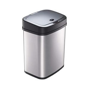 Ninestars 3 Gallon Automatic Trash Can, 12L Touchless Motion Sensor Bathroom or Bedroom Garbage Can with Odor-Sealing Lid, Rectangular Stainless Steel Base, Black Lid(Black)
