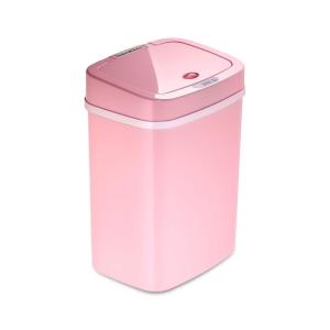 Ninestars 3 Gallon Automatic Trash Can, 12L Touchless Motion Sensor Bathroom or Bedroom Garbage Can with Odor-Sealing Lid, Rectangular Stainless Steel Base, Black Lid(Pink)