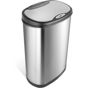 Ninestars DZT-50-49 Automatic Touchless Motion Sensor Oval Trash Can with Black Top, 13 gallon/50 L, Stainless Steel(Silver & Black)