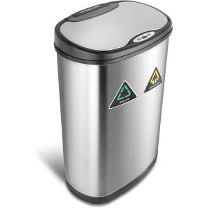 Ninestars DZT-70-11R Automatic Touchless Motion Sensor Semi-Round Trash Can/Recycler, 18.5 Gal. 70 L., Stainless Steel(13 Gal)